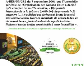 QUELQUES EXTRAITS DE LA DÉCLARATION DE LA COMMISSION DES DROITS DE L’HOMME DU CAMEROUN À L’OCCASION DE LA CÉLÉBRATION DE LA JOURNÉE INTERNATIONALE DE LA PAIX