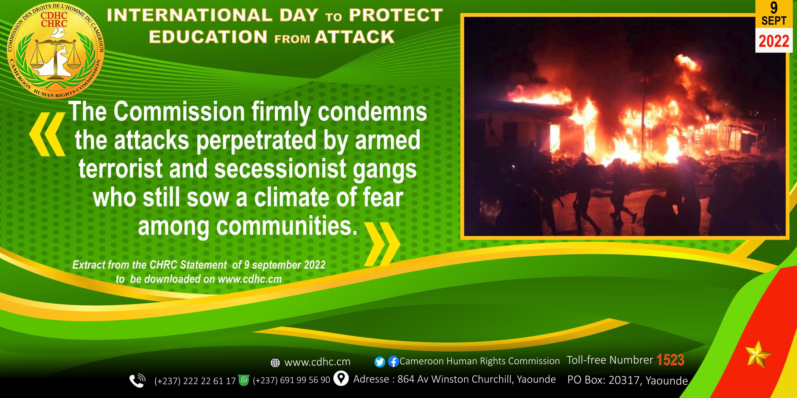 DÉCLARATION DE LA COMMISSION DES DROITS DE L’HOMME DU CAMEROUN À L’OCCASION DE LA CÉLÉBRATION DE LA JOURNÉE INTERNATIONALE POUR LA PROTECTION DE L’ÉDUCATION CONTRE LES ATTAQUES