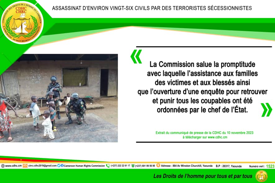 COMMUNIQUÉ DE PRESSE RELATIF À L’ASSASSINAT D’ENVIRON VINGT-SIX CIVILS PAR DES TERRORISTES SÉCESSIONNISTES