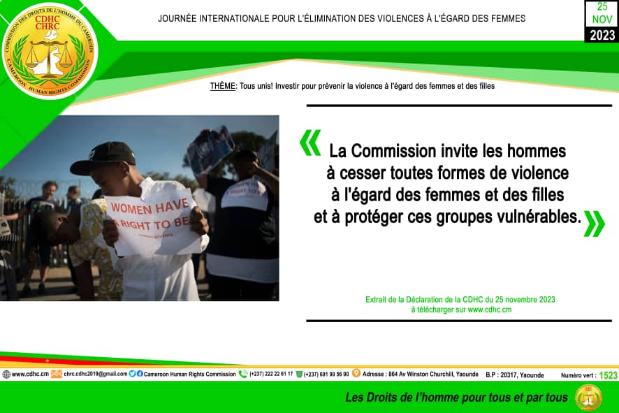 DÉCLARATION DE LA COMMISSION DES DROITS DE L’HOMME DU CAMEROUN À L’OCCASION DE LA CÉLÉBRATION DE LA JOURNÉE INTERNATIONALE POUR L’ÉLIMINATION DES VIOLENCES À L’ÉGARD DES FEMMES