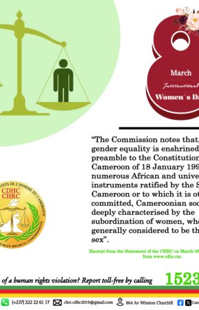 Déclaration de la Commission des Droits de l’homme du Cameroun à l’occasion de la 39e édition de la Journée internationale de la femme, le 8 mars 2024