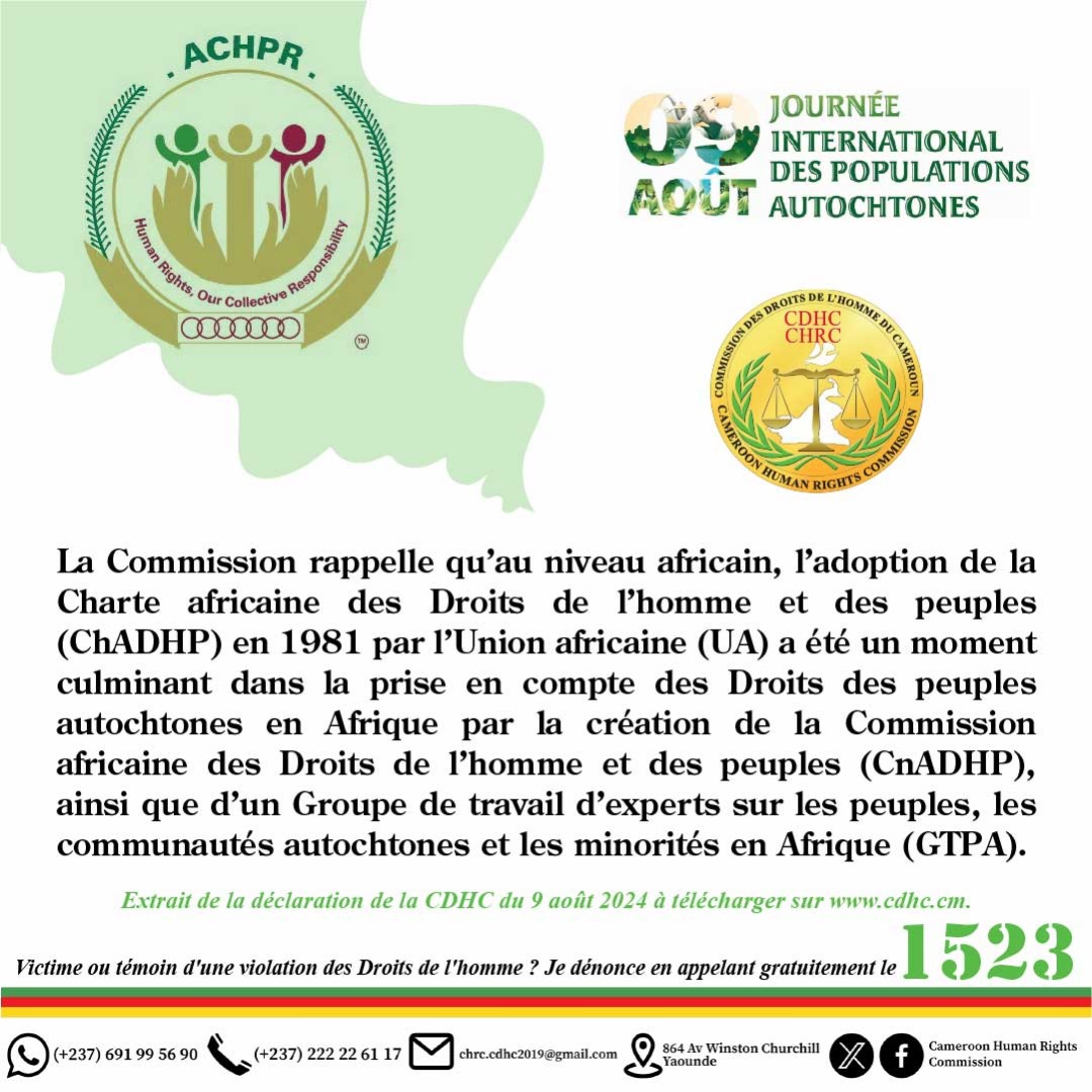 QUELQUES EXTRAITS DE LA DÉCLARATION DE LA CDHC À L’OCCASION DE LA JOURNÉE INTERNATIONALE DES POPULATIONS AUTOCHTONES