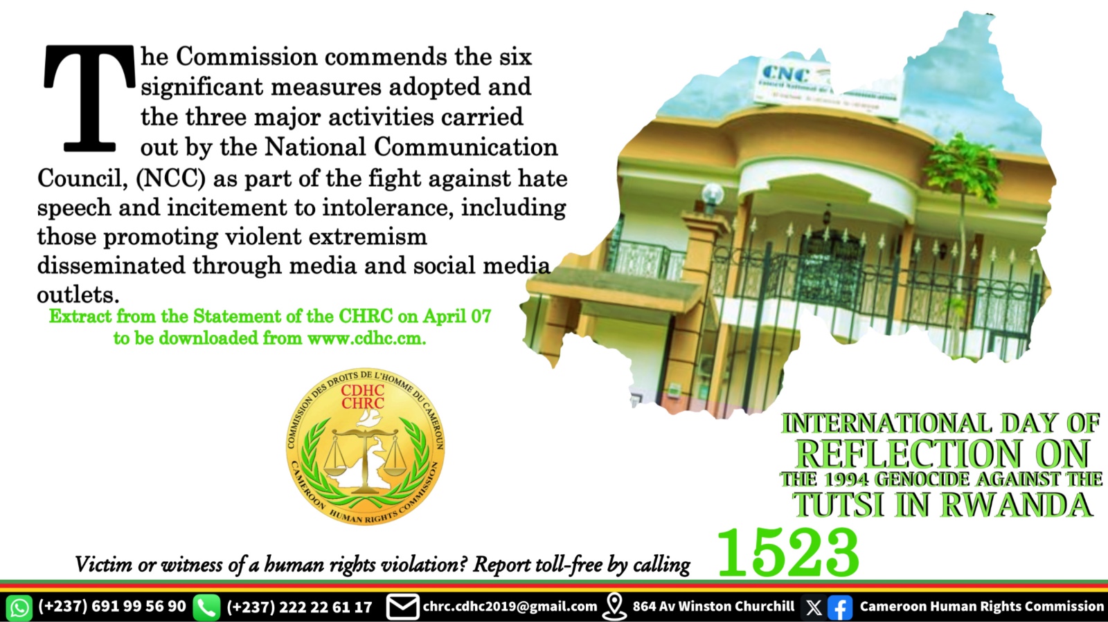 STATEMENT BY THE CHRC TO MARK THE 30th ANNIVERSARY OF THE INTERNATIONAL DAY OF REFLECTION ON THE 1994 GENOCIDE AGAINST THE TUTSIS IN RWANDA