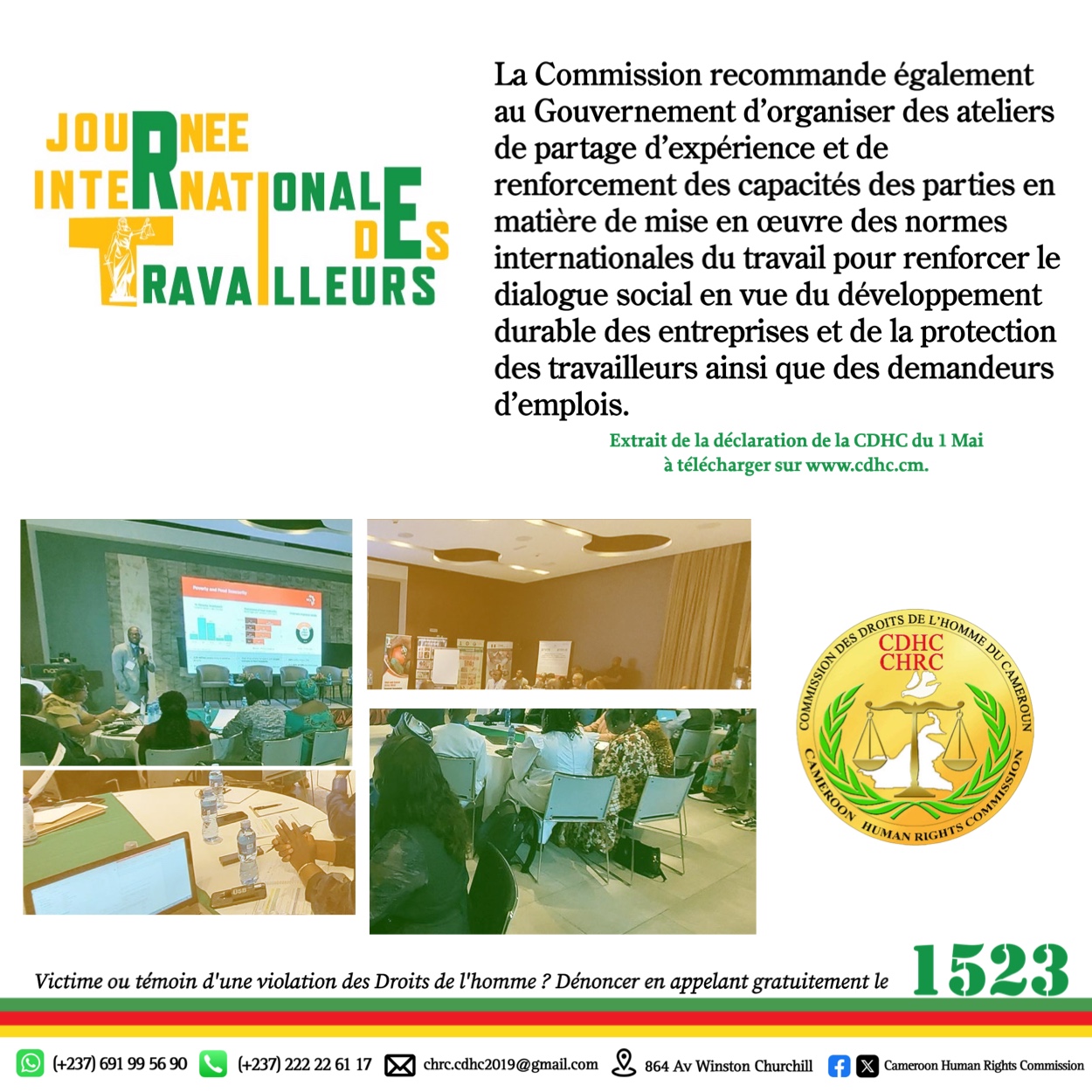 DÉCLARATION DE LA CDHC À L’OCCASION DE LA 138E ÉDITION DE LA JOURNÉE INTERNATIONALE DU TRAVAIL, LE 1ER MAI 2024