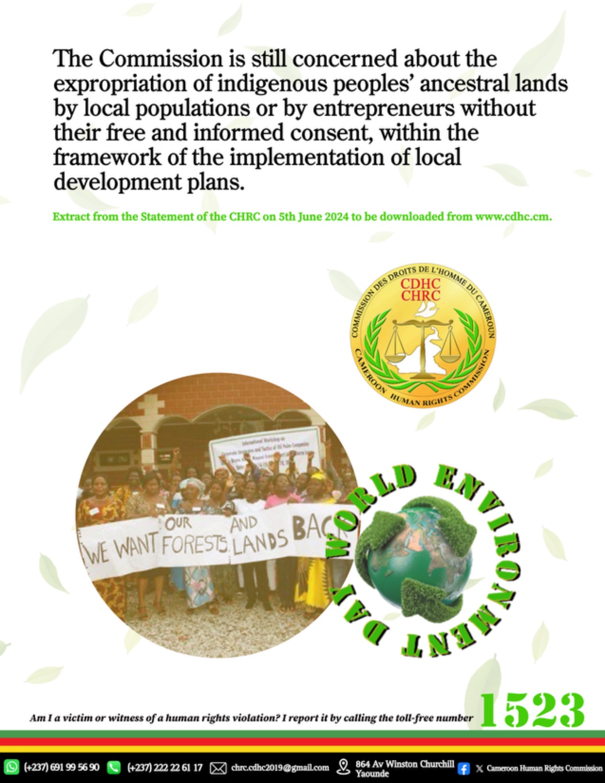 STATEMENT BY THE CAMEROON HUMAN RIGHTS COMMISSION TO MARK THE WORLD ENVIRONMENT DAY