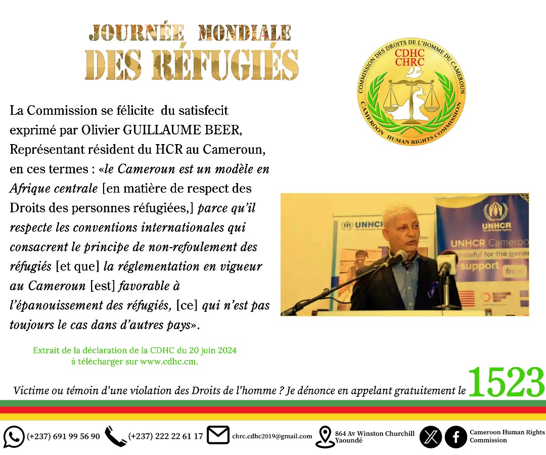 DÉCLARATION DE LA COMMISSION DES DROITS DE L’HOMME DU CAMEROUN À L’OCCASION DE LA CÉLÉBRATION DE LA 23E ÉDITION DE LA JOURNÉE MONDIALE DES RÉFUGIÉS