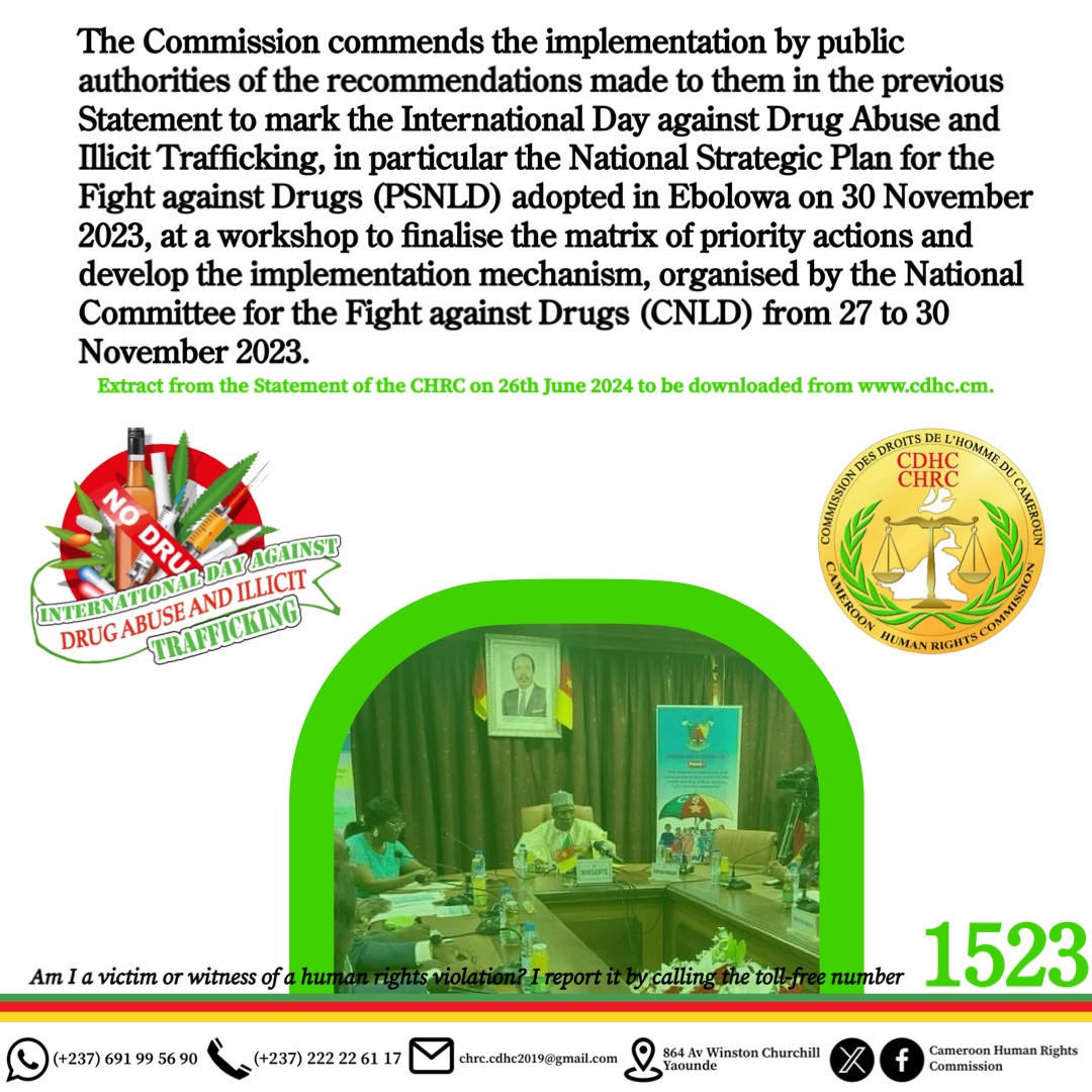STATEMENT BY THE CHRC TO MARK THE 37th INTERNATIONAL DAY AGAINST DRUG ABUSE AND ILLICIT TRAFFICKING