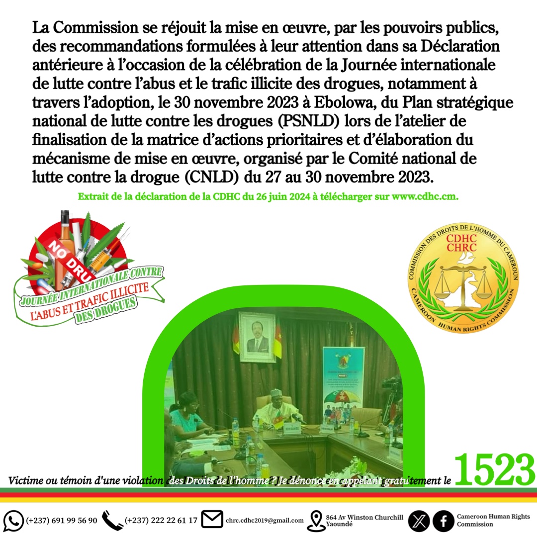 DÉCLARATION DE LA CDHC À L’OCCASION DE LA CÉLÉBRATION DE LA 37E ÉDITION DE LA JOURNÉE INTERNATIONALE CONTRE L’ABUS ET LE TRAFIC DE DROGUES