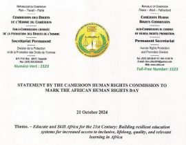 STATEMENT BY THE CAMEROON HUMAN RIGHTS COMMISSSION TO MARK THE AFRICAN HUMAN RIGHTS DAY