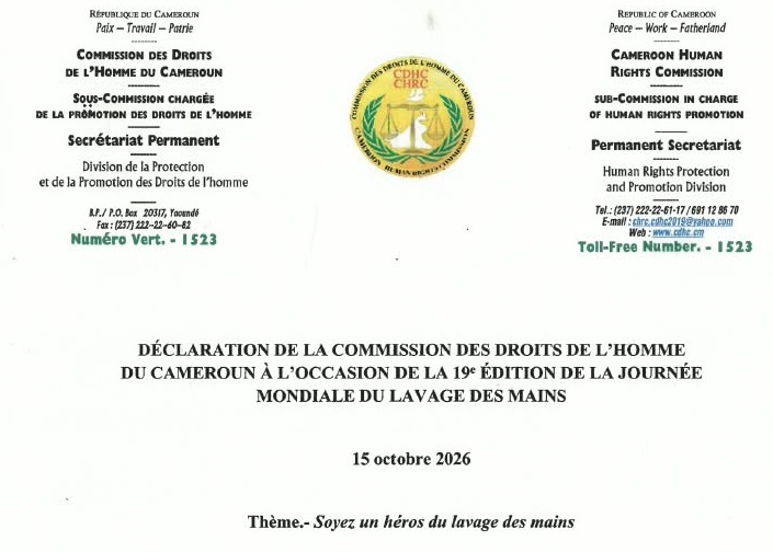 Déclaration de la CDHC à l’occasion de la 19e édition de la Journée mondiale du lavage des mains