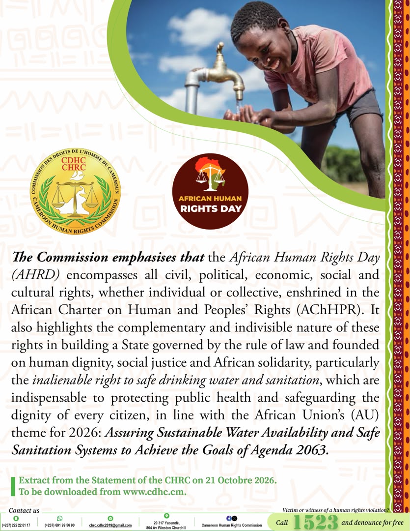 Awareness visuals of the Statement by the cameroon human Rights Commission to mark the African Human Rights Day – 21 October 2026