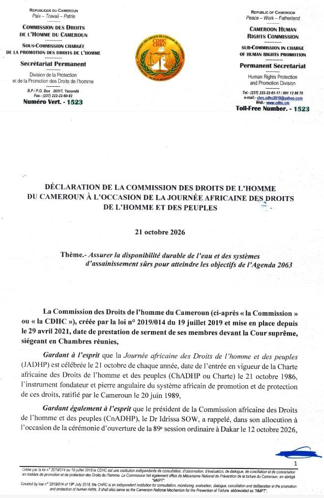 Déclaration de la CDHC à l’occasion de la Journée africaine des Droits de l’homme et des peuples – 21 octobre 2026