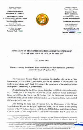 STATEMENT BY THE CAMEROON HUMAN RIGHTS COMMISSION TO MARK THE AFRICAN HUMAN RIGHTS DAY