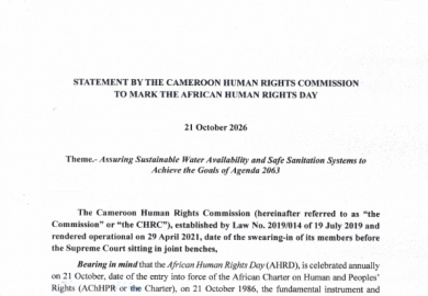 STATEMENT BY THE CAMEROON HUMAN RIGHTS COMMISSION TO MARK THE AFRICAN HUMAN RIGHTS DAY