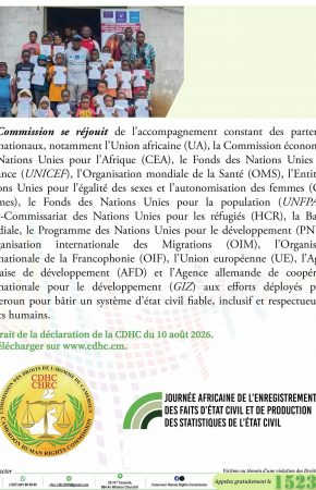 Visuels de sensibilisation de la Déclaration de la CDHC à l’occasion de la 9e Journée africaine de l’enregistrement des faits d’état civil et de production des statistiques de l’état civil