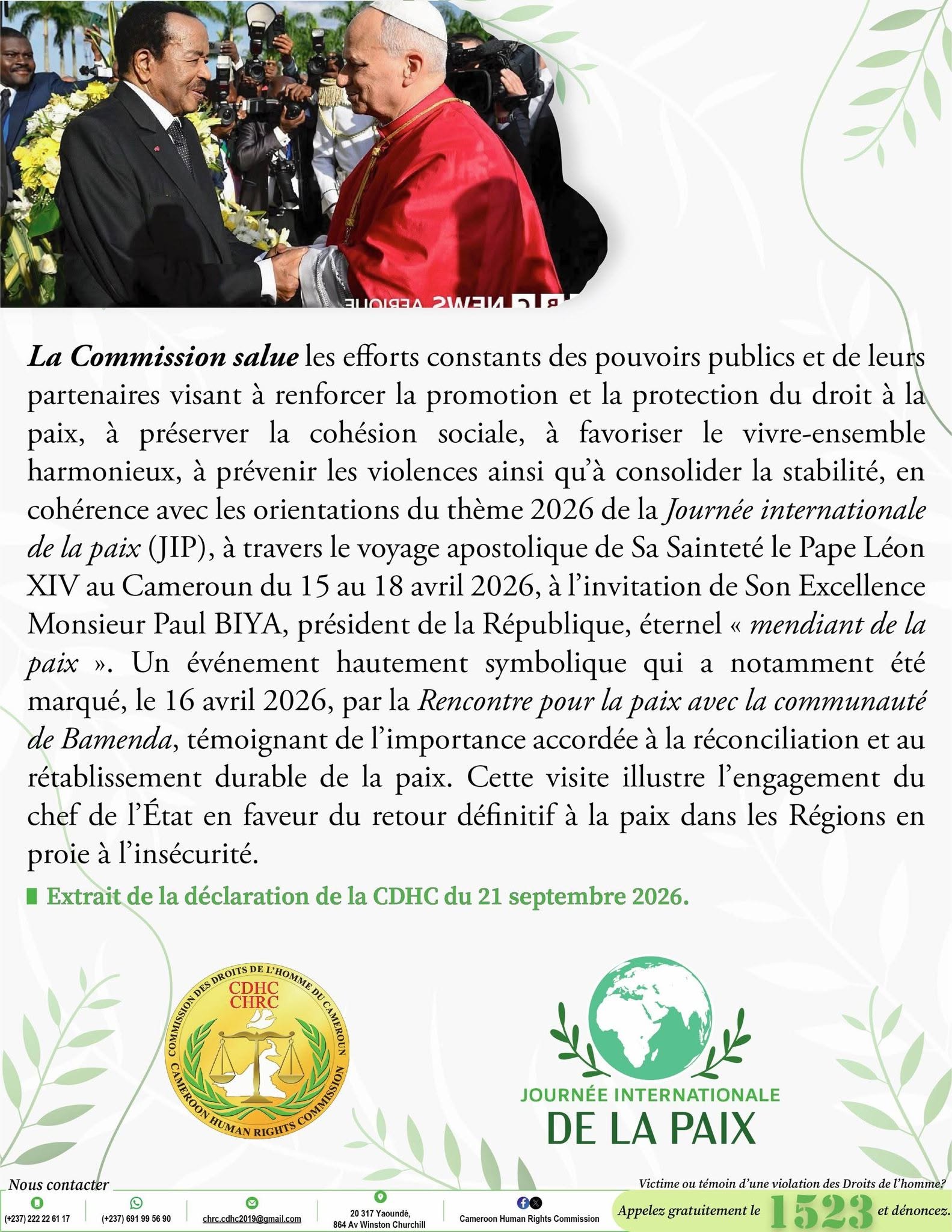 Visuels de sensibilisation de la Déclaration de la CDHC à l’occasion de la Journée internationale de la paix