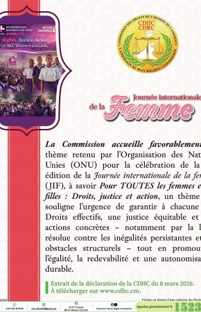 Visuels de sensibilisation de la Déclaration de la Commission des Droits de l’homme du Cameroun à l’occasion de la 41e édition de la Journée internationale de la Femme