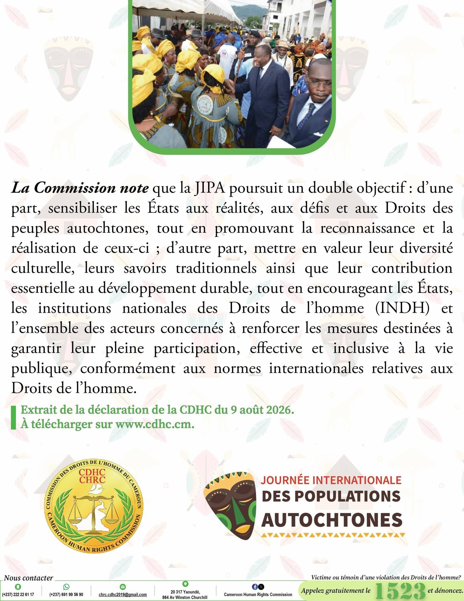 Visuels de sensibilisation de la Déclaration de la CDHC à l’occasion de la 32e édition de la Journée internationale des populations autochtones